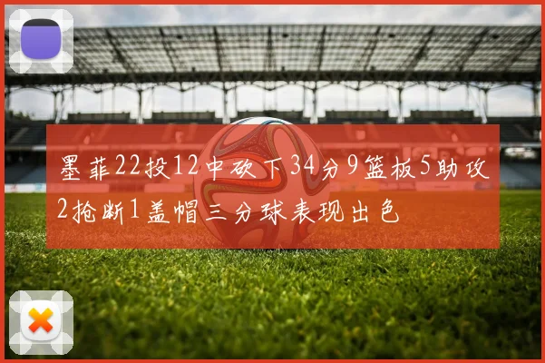 墨菲22投12中砍下34分9篮板5助攻2抢断1盖帽三分球表现出色
